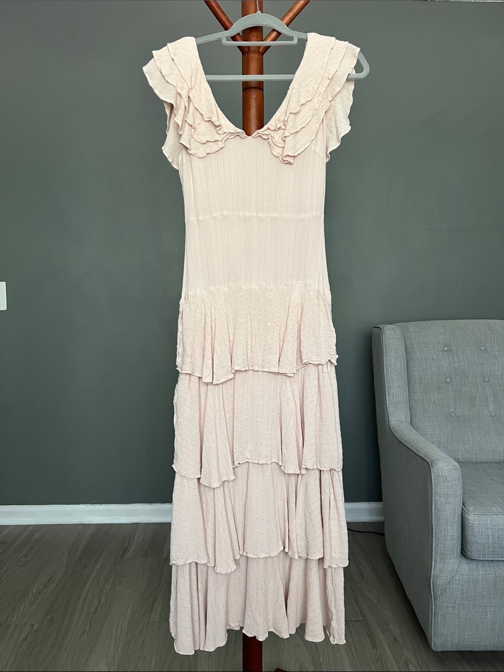 Lulu's Blush Pink Tiered Ruffle Maxi Dress
